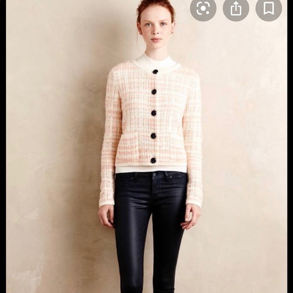 Anthropologie Pale Pink/Cream Knit Cardigan - Picture 3 of 3